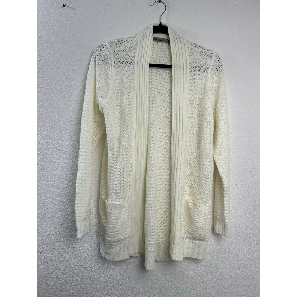 Jasson Maxwell Cardigan Duster Sweater Women M Long Jacket Open‎ Front Cream